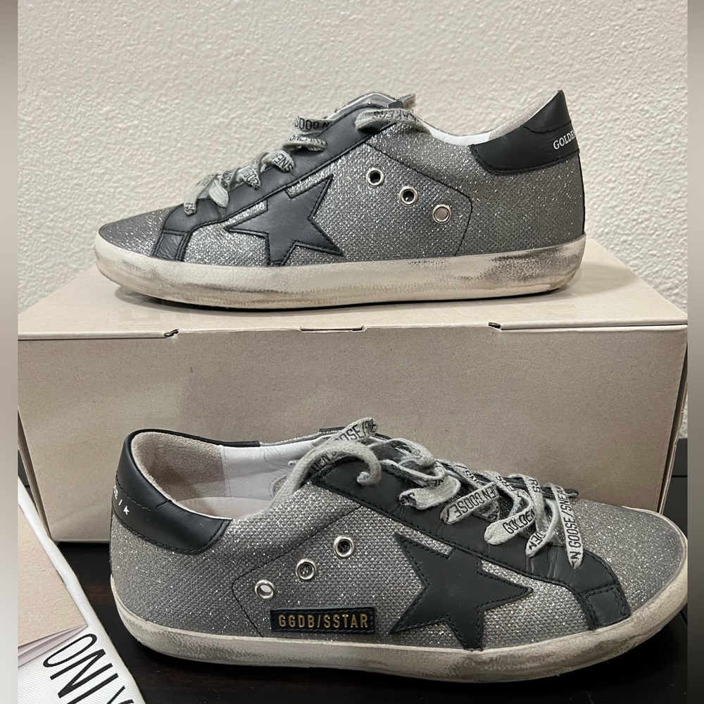 Golden Goose Superstar Silver Glitter Sneakers
